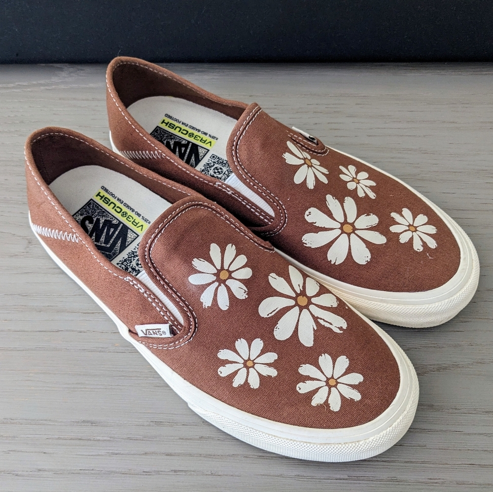 Vans Brown Floral Slip-On Sneakers